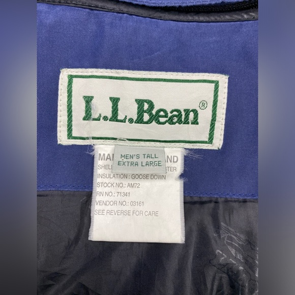 Vintage LL Bean Jacket Blue Puffer Coat Bomber Goose Down Flight Men XL TALL - Picture 11 of 14